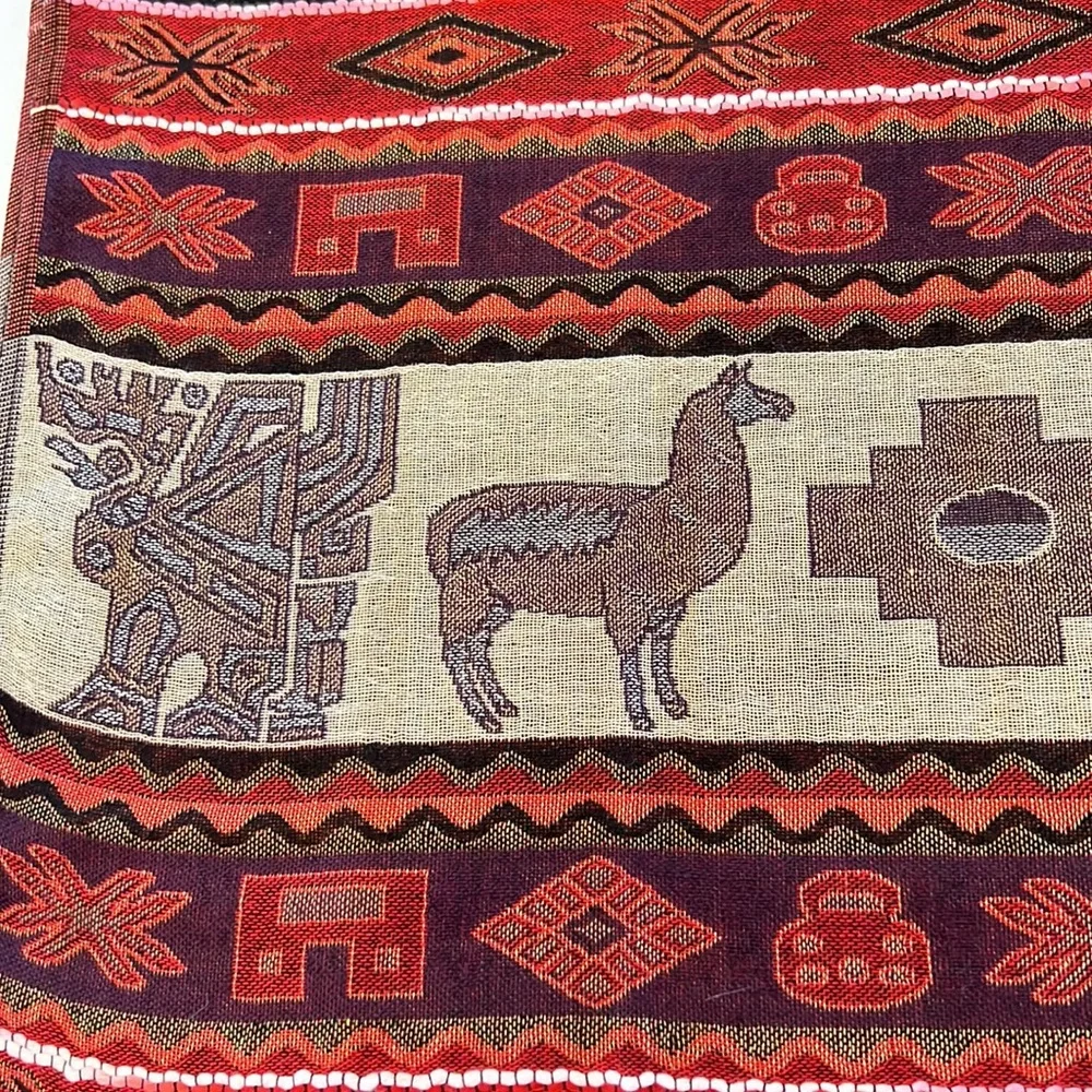Printed scarf shawl with llama design in black red and green colors oversized
